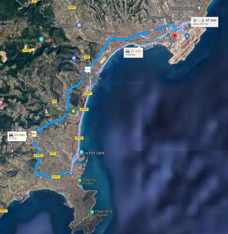 Itineraries ilustration with distancer to airport, train station